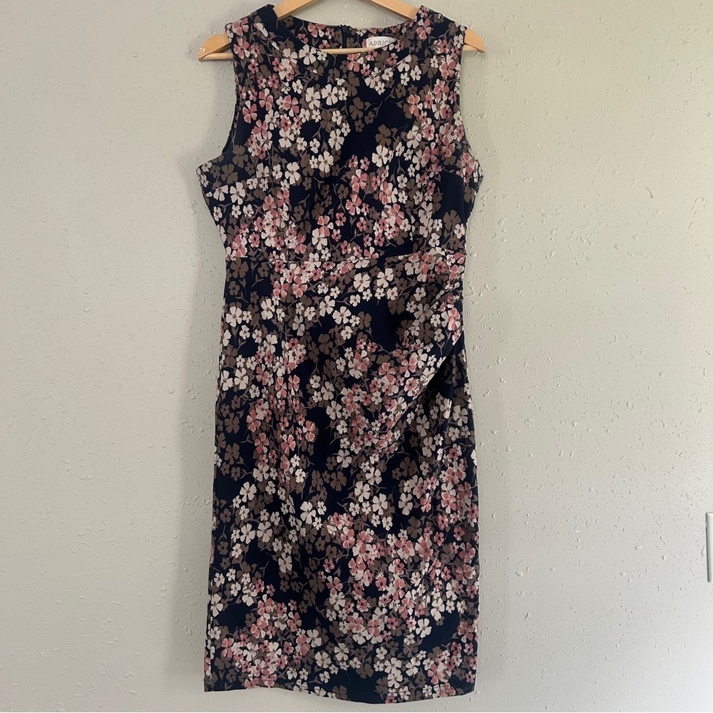 APRICOT Navy and Pink Floral Mini Dress Formal Floral Stretch XL Cinched Side